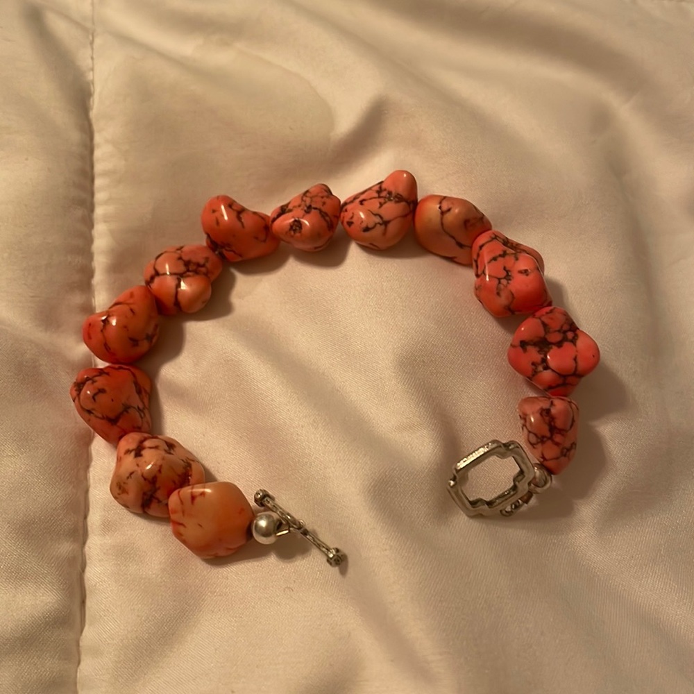 Pink stone 7” Bracelet with Beautiful Silver Clasp, each stone is unique!